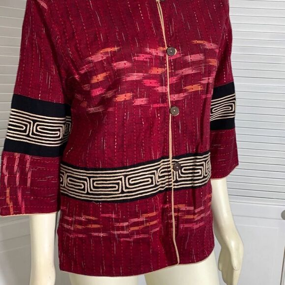 Vintage Tribal Boho Aztec Burgundy Tapestry Jacket Large - Picture 4 of 12